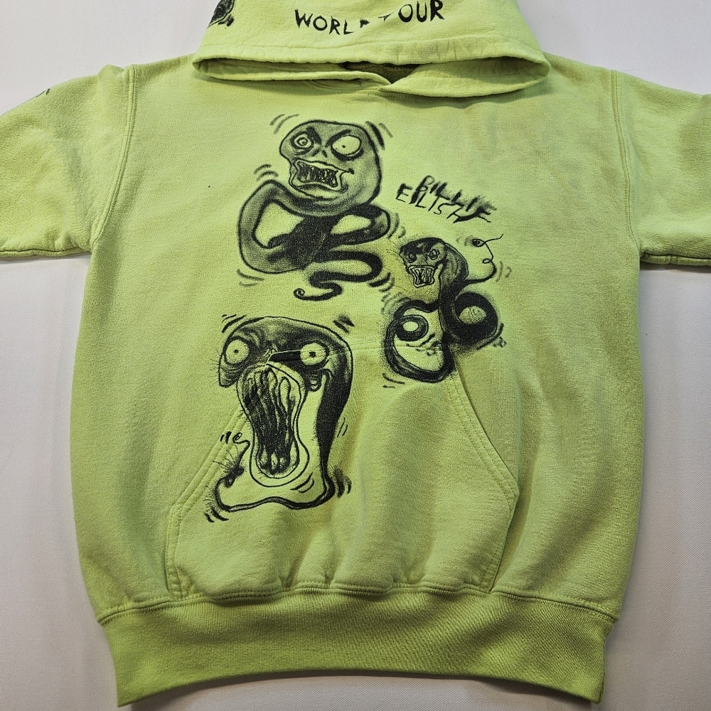 Billie Eilish 2019 World Tour Hoodie Size Large Rare Neon Yellow Graffiti Snake
